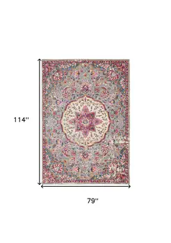 7' X 10' Gray And Ivory Medallion Area Rug
