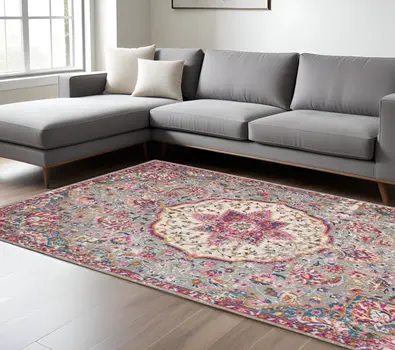 8' X 10' Gray And Ivory Medallion Area Rug
