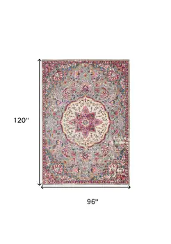 8' X 10' Gray And Ivory Medallion Area Rug
