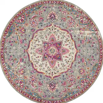 8' Gray And Ivory Medallion Round Rug