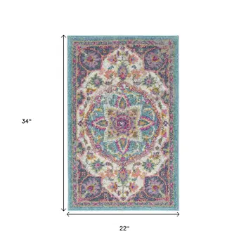 2' X 3' Ivory And Blue Medallion Area Rug