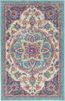 2' X 3' Ivory And Blue Medallion Area Rug