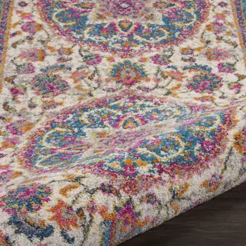 8' Ivory And Blue Medallion Runner Rug