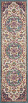 8' Ivory And Blue Medallion Runner Rug