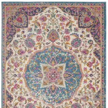 4' X 6' Ivory And Blue Medallion Area Rug