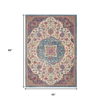 4' X 6' Ivory And Blue Medallion Area Rug