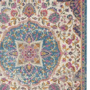 4' X 6' Ivory And Blue Medallion Area Rug