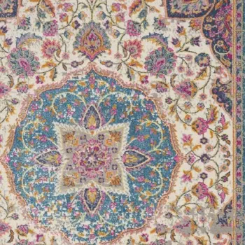 7' X 10' Ivory And Blue Medallion Area Rug