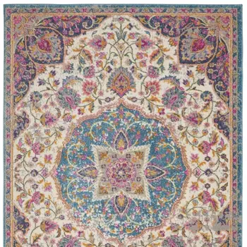 7' X 10' Ivory And Blue Medallion Area Rug