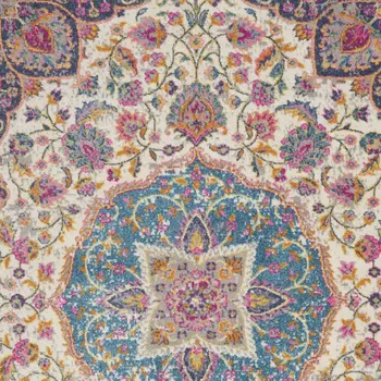 7' X 10' Ivory And Blue Medallion Area Rug