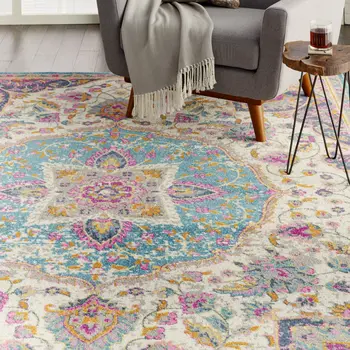 7' X 10' Ivory And Blue Medallion Area Rug
