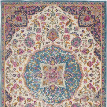 7' X 10' Ivory And Blue Medallion Area Rug