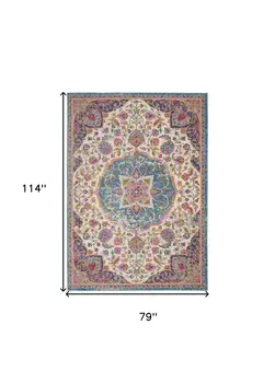 7' X 10' Ivory And Blue Medallion Area Rug