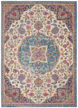 7' X 10' Ivory And Blue Medallion Area Rug