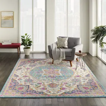8' X 10' Ivory And Blue Medallion Area Rug