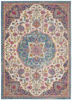 8' X 10' Ivory And Blue Medallion Area Rug