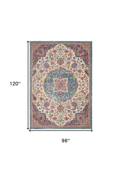 8' X 10' Ivory And Blue Medallion Area Rug