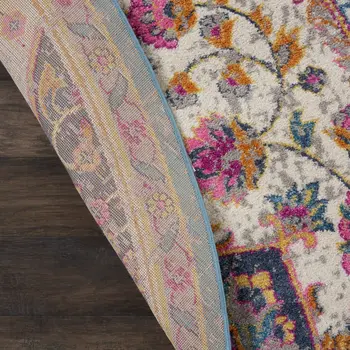 8' Ivory And Blue Medallion Round Rug