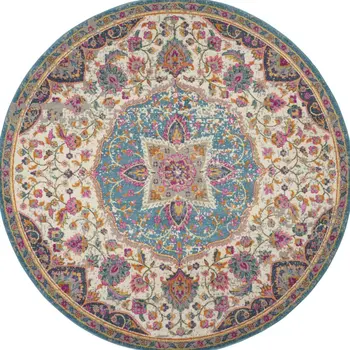 8' Ivory And Blue Medallion Round Rug