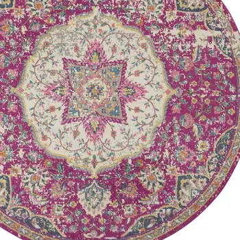 8' Pink Round Dhurrie Area Rug