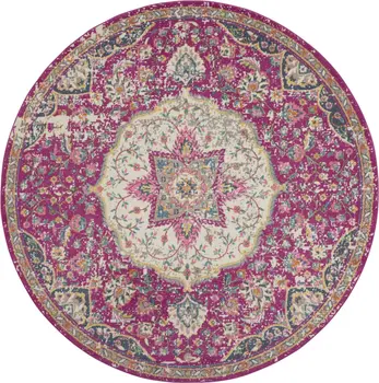 8' Pink Round Dhurrie Area Rug