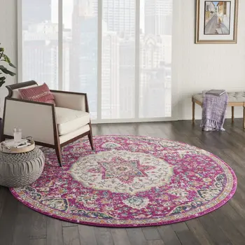 8' Pink Round Dhurrie Area Rug