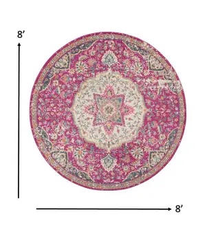 8' Pink Round Dhurrie Area Rug