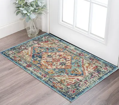 2' X 3' Ivory And Blue Oriental Distressed Area Rug