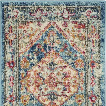 2' X 3' Ivory And Blue Oriental Distressed Area Rug