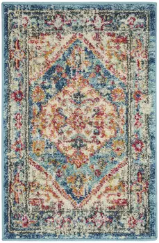 2' X 3' Ivory And Blue Oriental Distressed Area Rug