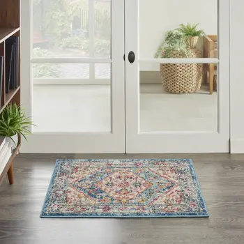 2' X 3' Ivory And Blue Oriental Distressed Area Rug
