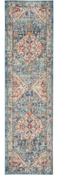 8' Ivory And Blue Oriental Distressed Runner Rug