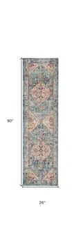 8' Ivory And Blue Oriental Distressed Runner Rug