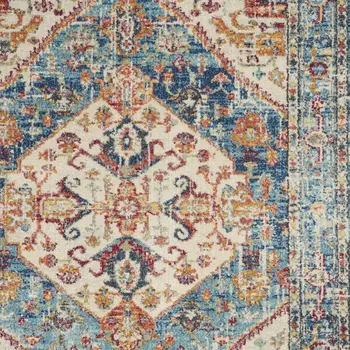 4' X 6' Ivory And Blue Oriental Distressed Area Rug