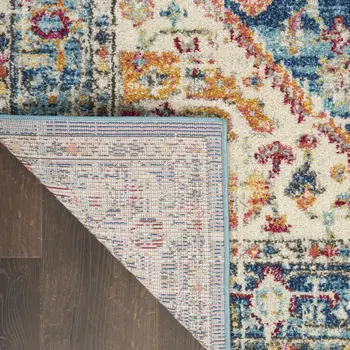 5' X 7' Ivory And Blue Oriental Distressed Area Rug