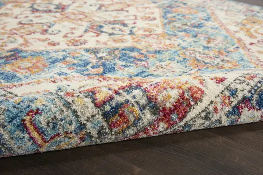 5' X 7' Ivory And Blue Oriental Distressed Area Rug