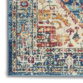5' X 7' Ivory And Blue Oriental Distressed Area Rug