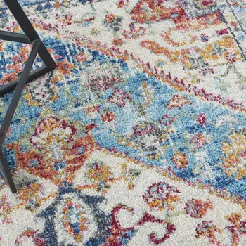 5' X 7' Ivory And Blue Oriental Distressed Area Rug