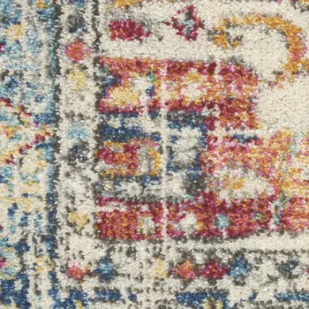 5' Ivory And Blue Oriental Distressed Round Rug