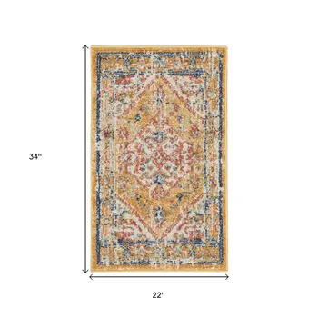 2' X 3' Yellow And Ivory Medallion Area Rug