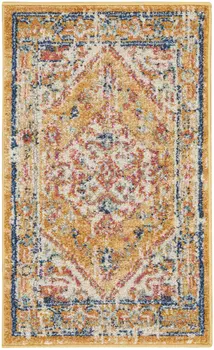 2' X 3' Yellow And Ivory Medallion Area Rug
