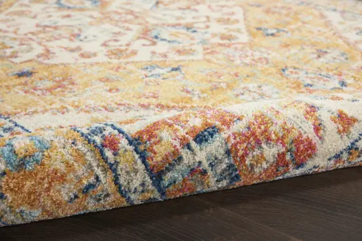 10' Yellow And Ivory Medallion Runner Rug