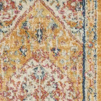 10' Yellow And Ivory Medallion Runner Rug