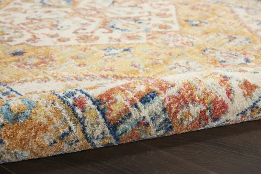 8' Yellow And Ivory Medallion Runner Rug