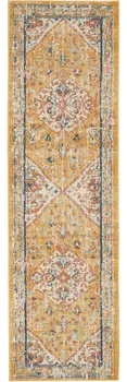 8' Yellow And Ivory Medallion Runner Rug