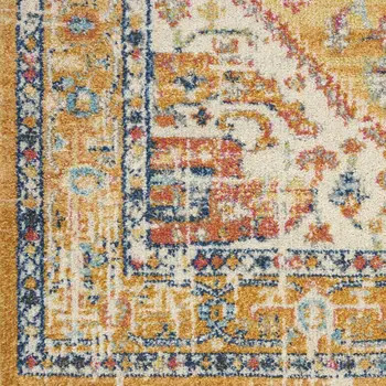 8' Yellow And Ivory Medallion Runner Rug