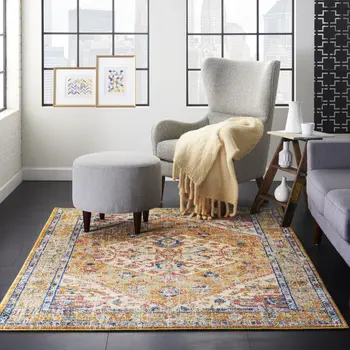 4' X 6' Yellow And Ivory Medallion Area Rug