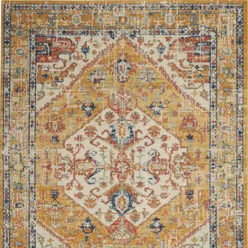 4' X 6' Yellow And Ivory Medallion Area Rug