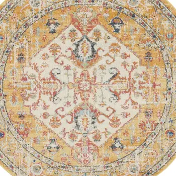 4' Yellow And Ivory Medallion Round Rug