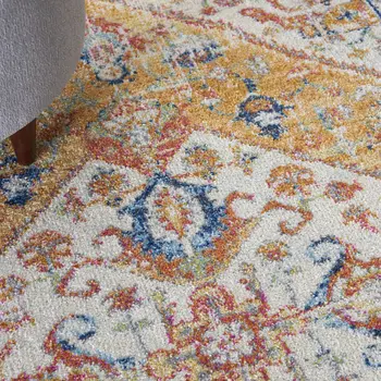 5' X 7' Yellow And Ivory Floral Medallion Area Rug
